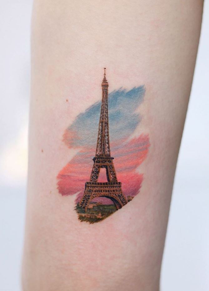 eiffel tower watercolor tattoo